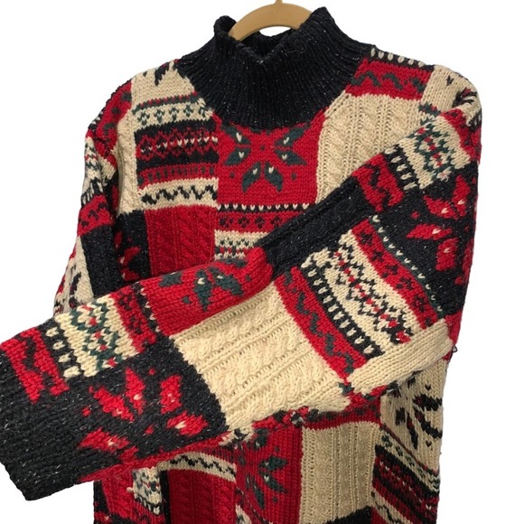 Jones New York - vintage patchwork knit sweater, thick wool, slightly baggy - Picture 6 of 7